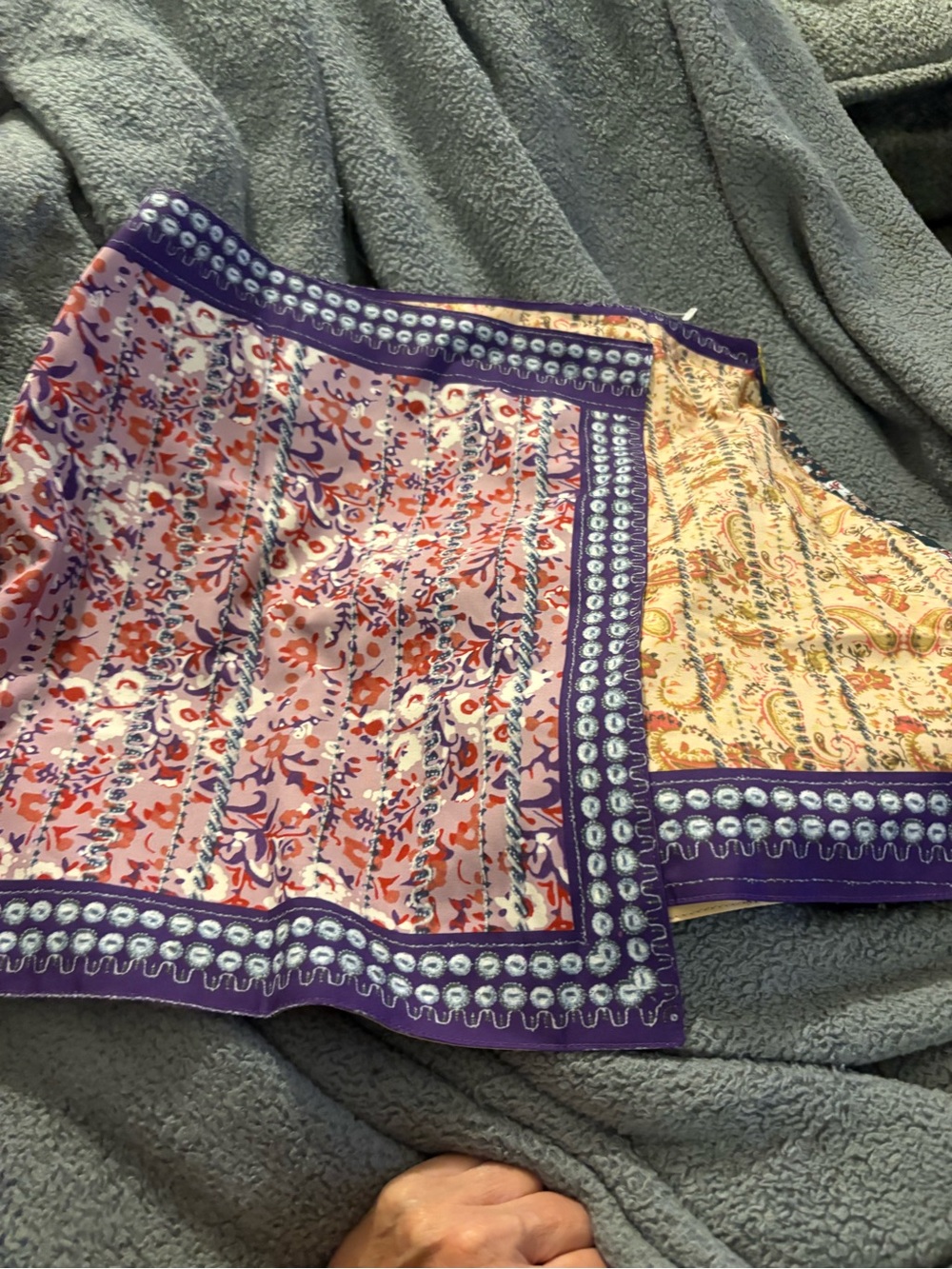 Commense Purple Trim Floral & Peach Panel Circle Skirt